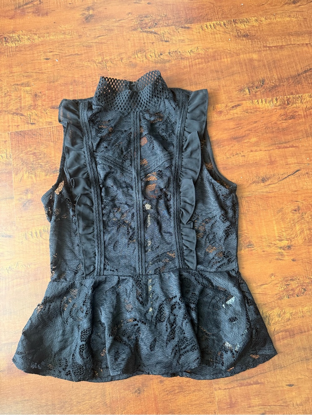 Forever21 sexy Black Lace Ruffle Peplum Sleeveless Top